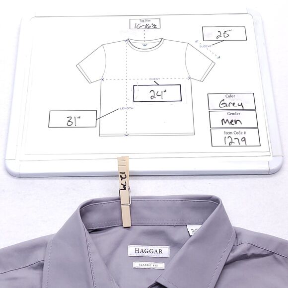 Haggar Classic Fit Casual Button Up Long Sleeve Shirt Adult Mens Size 16.5 Gray - Picture 10 of 10